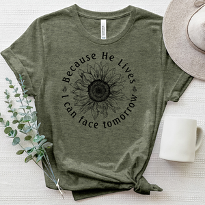 Because He Lives Sunflower Heathered Tee