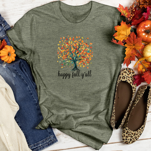 Retro Watercolor Fall Tree Heathered Tee