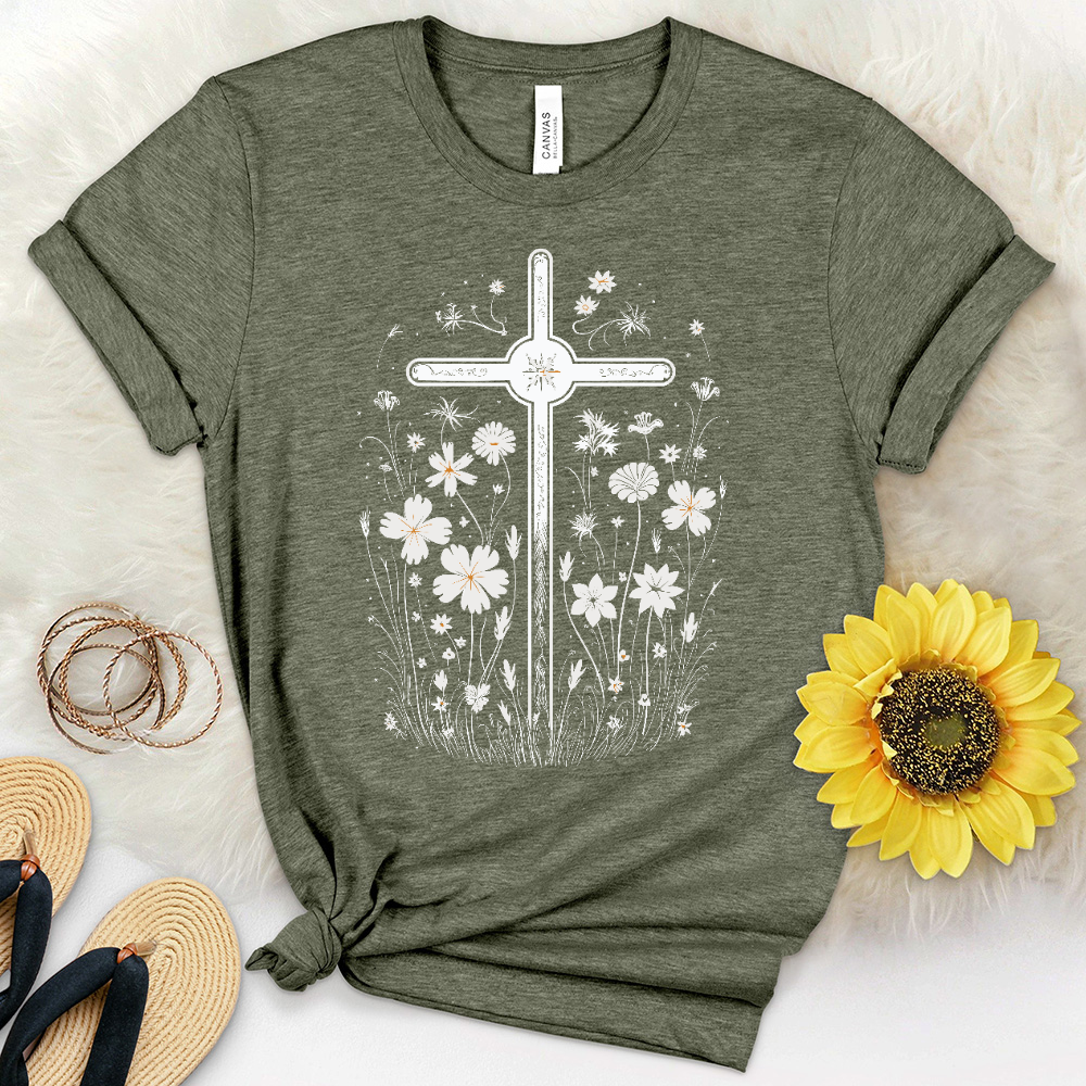 Simple Contemporary Cross Heathered Tee