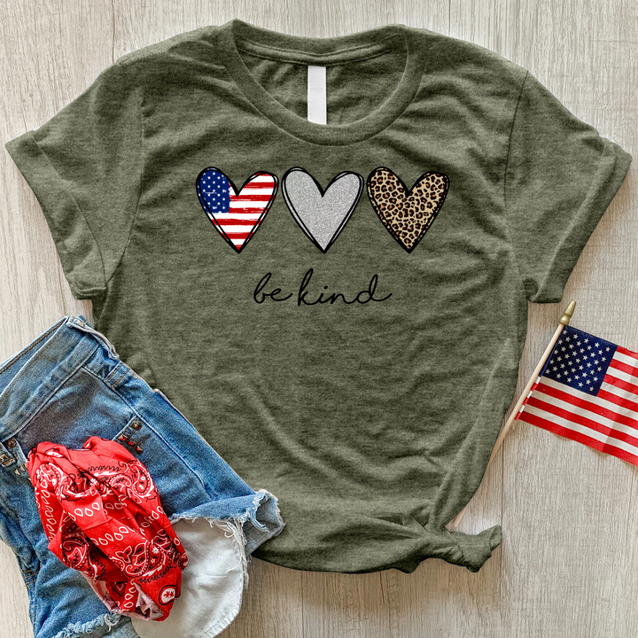 Be Kind Heart Flag Heathered Tee