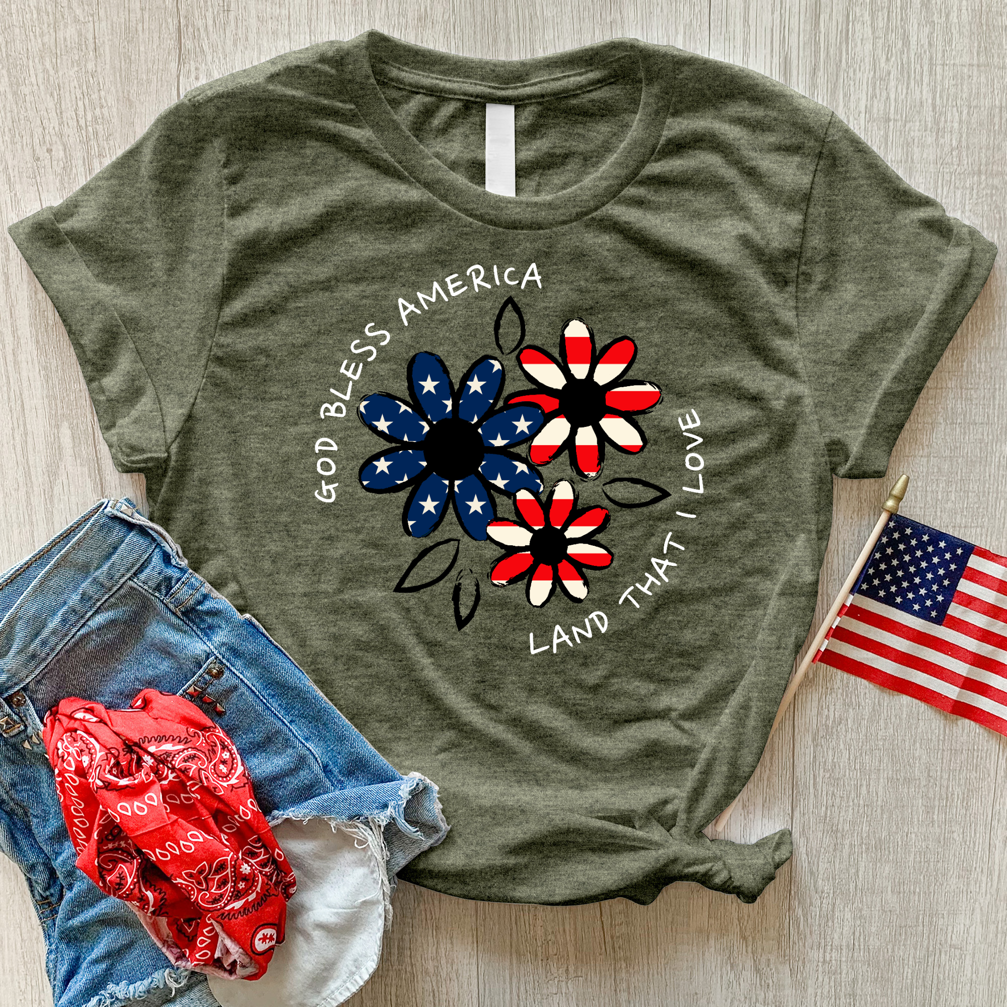 God Bless Flower Arrangement Heathered Tee