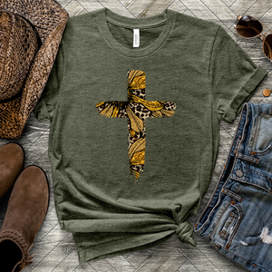 Leopard Cross Golden Heathered Tee