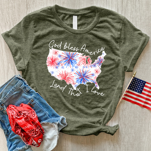 God Bless Fireworks USA Heathered Tee