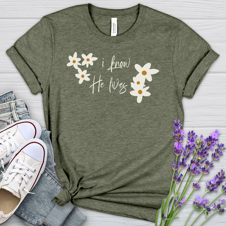 Because He Lives Cute Daisies Heathered Tee