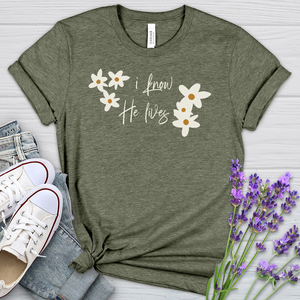 Because He Lives Cute Daisies Heathered Tee