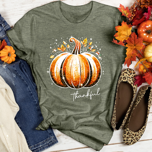 Thankful Glitter Pumpkin Heathered Tee