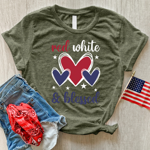 Red White Blessed Hearts Heathered Tee