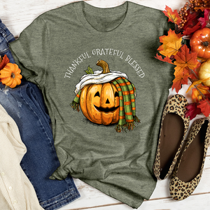 Thankful Grateful Blessed Happy Pumpkin Heathered Tee