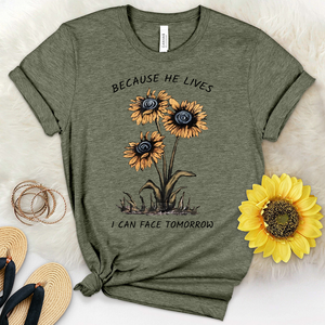 Because He Lives Sunflower Trio Heathered Tee