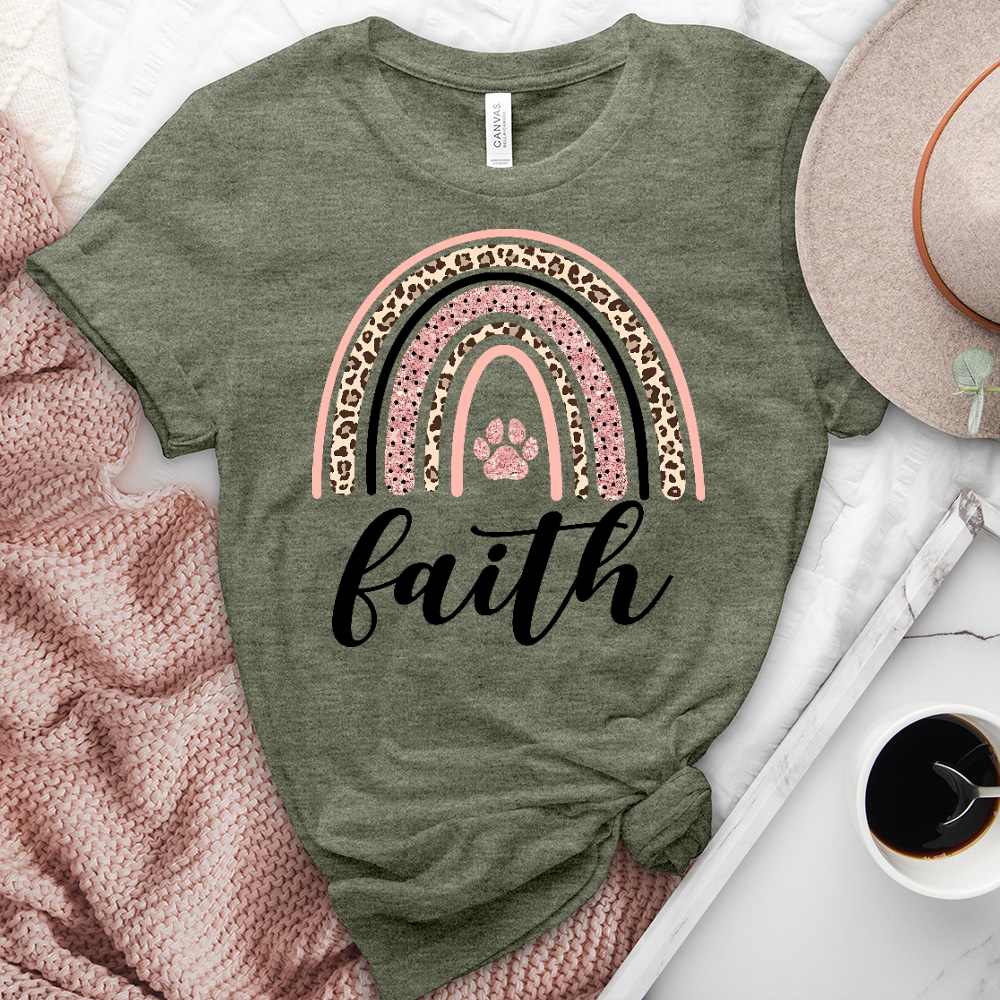 Pink Leopard Faith Rainbow Heathered Tee