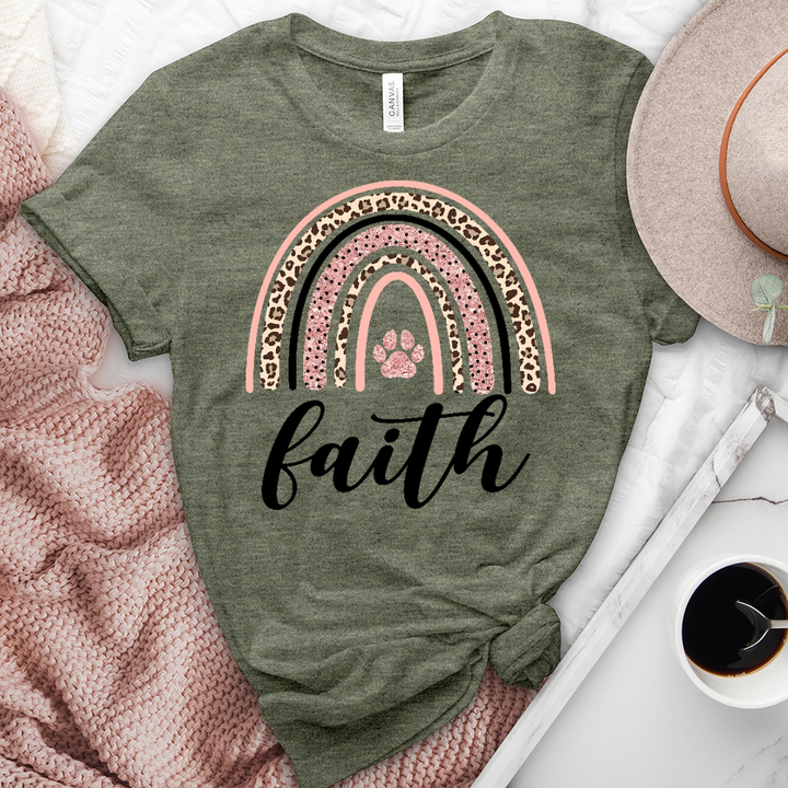 Pink Leopard Faith Rainbow Heathered Tee