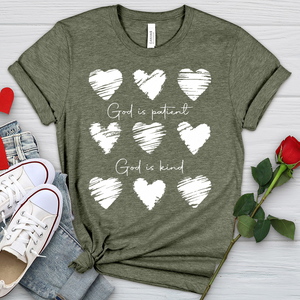 God Is Patient Hearts Heathered Tee