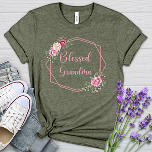 Blessed Grandma Pink Roses Heathered Tee