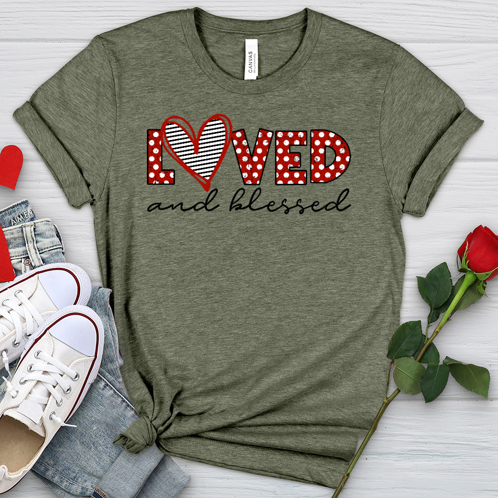 Loved and Blessed Letters Heathered Tee