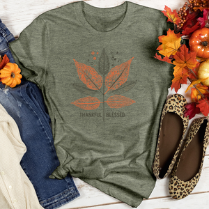 Thankful Blessed Retro Cider Leaf Trio Heathered Tee