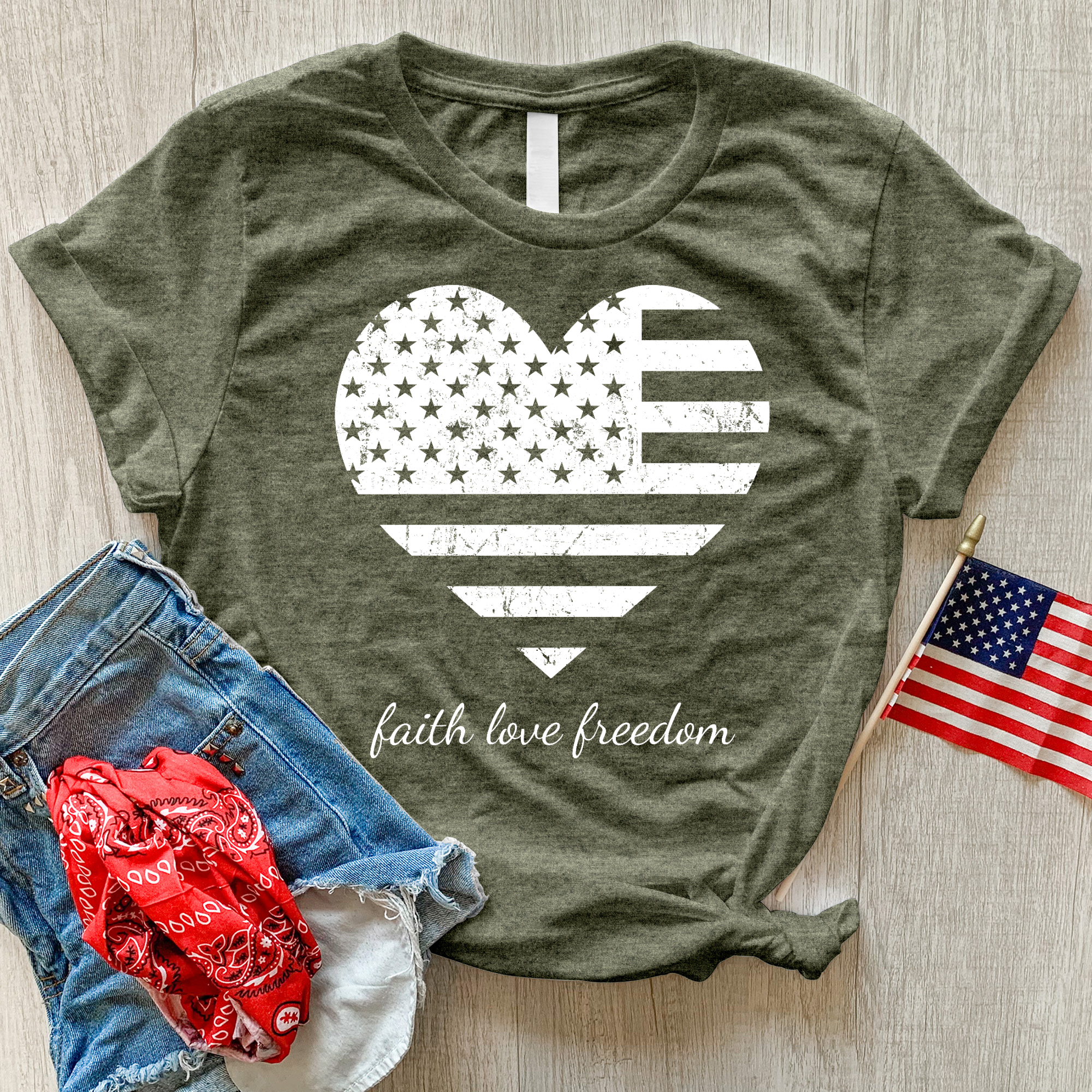 Faith Love Freedom Heart Heathered Tee