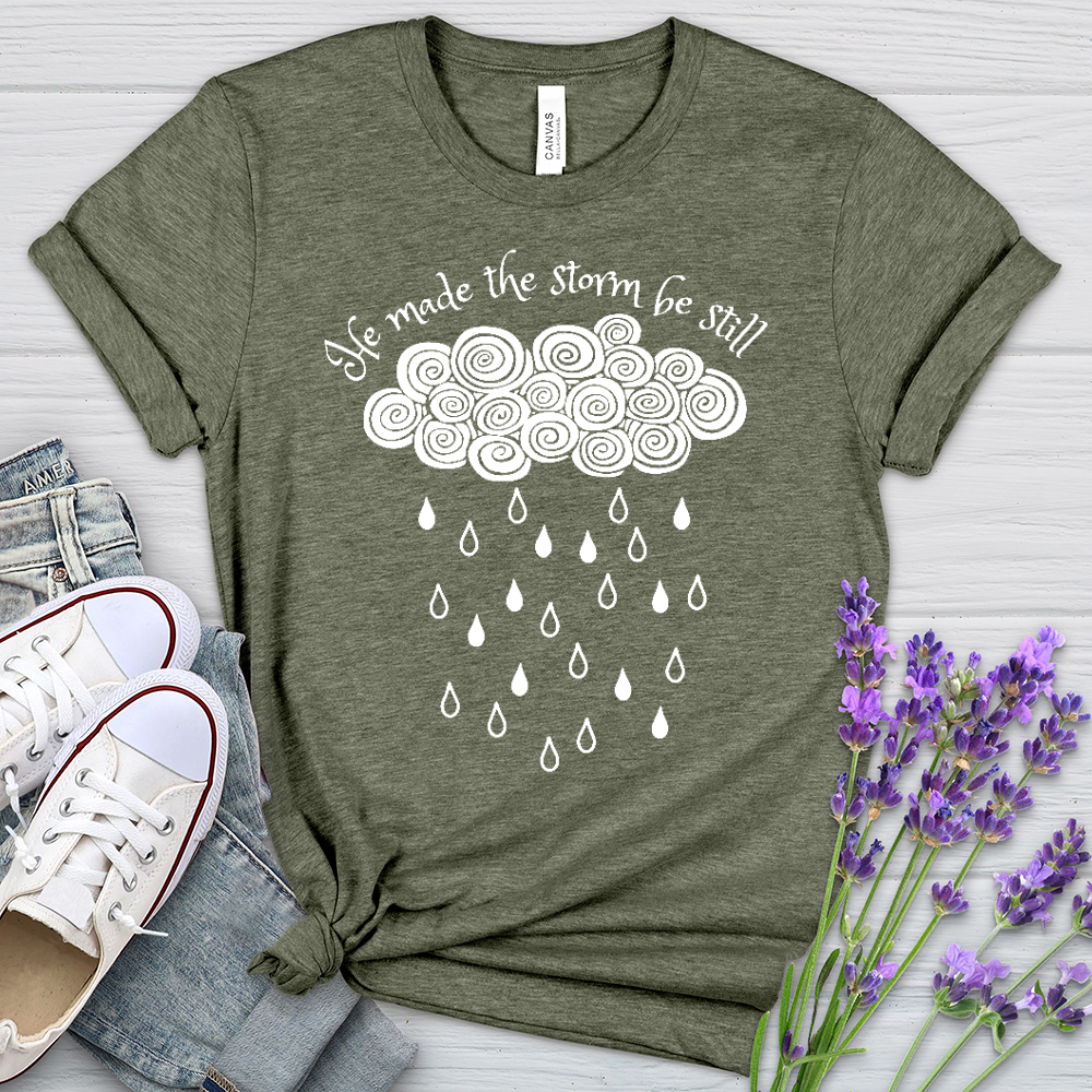 He Made The Storm Heathered Tee