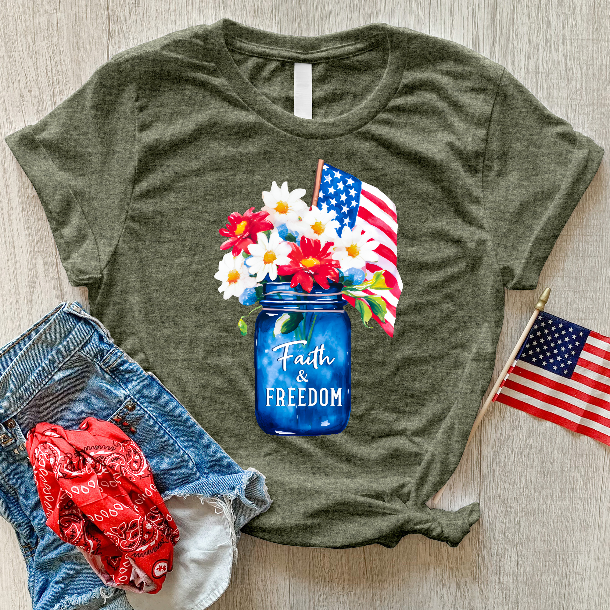 Faith & Freedom Jar Heathered Tee