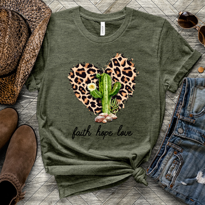 Cactus With Leopard Heart Heathered Tee