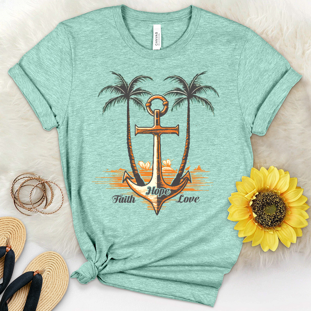 Faith Hope Love Anchor Palms Heathered Tee