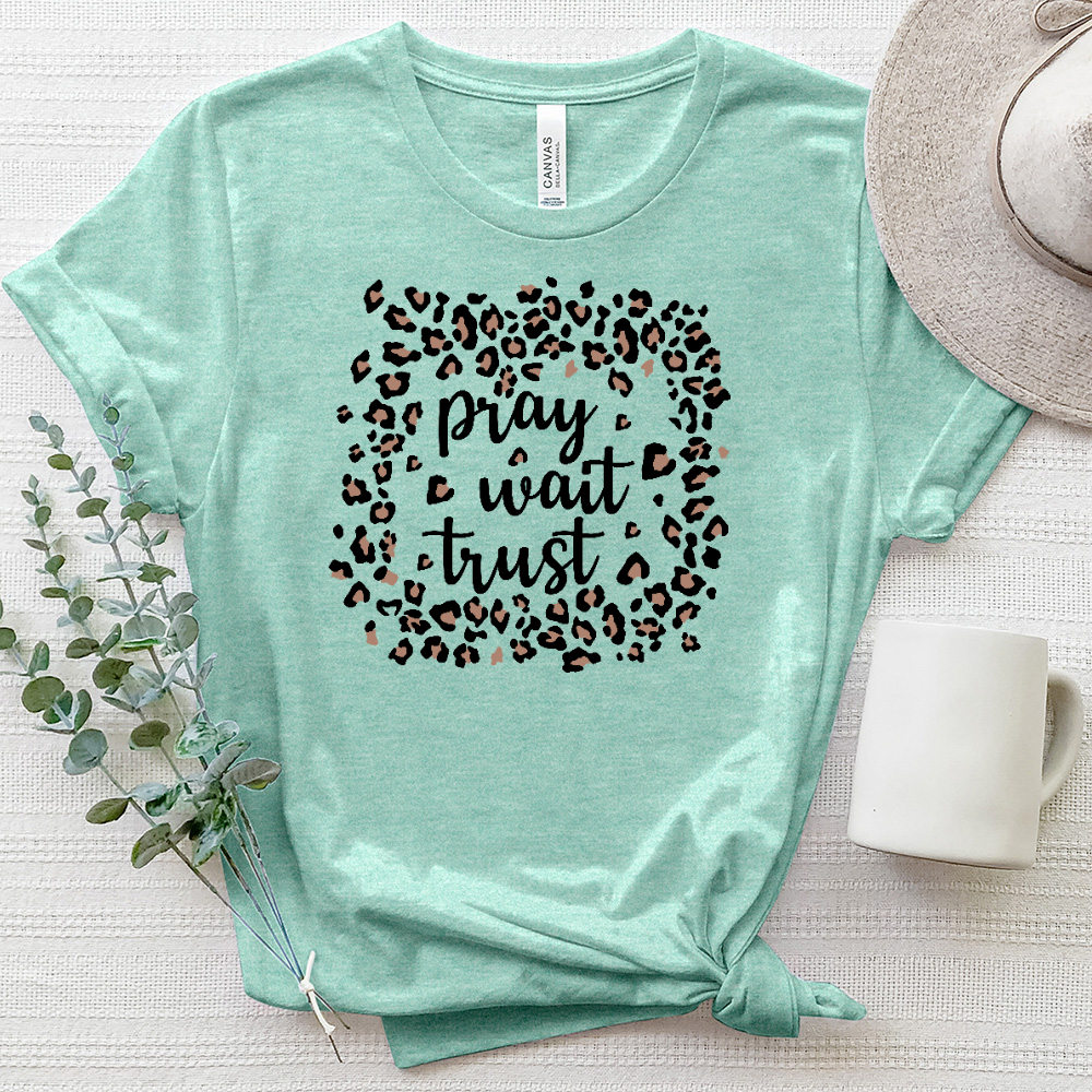 Pray Wait Trust Leopard Box Heathered Tee