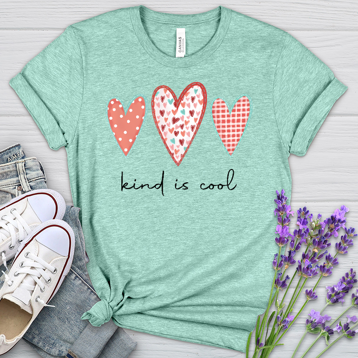 Kind Is Cool Pink Hearts Heathered Tee