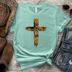 Leopard Cross Golden Heathered Tee