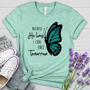 Because He Lives Butterfly 2 Heathered Tee