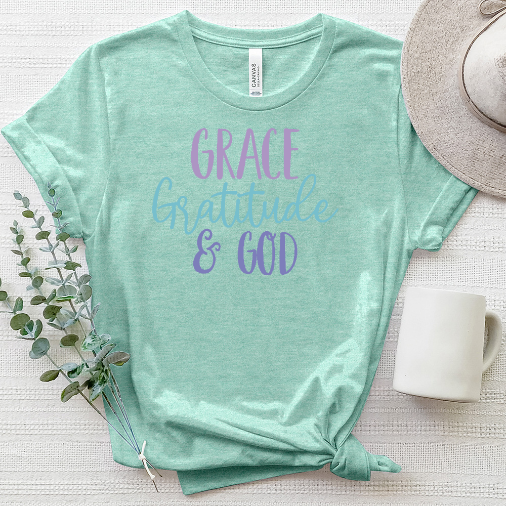 Grace Grattitude and God Heathered Tee