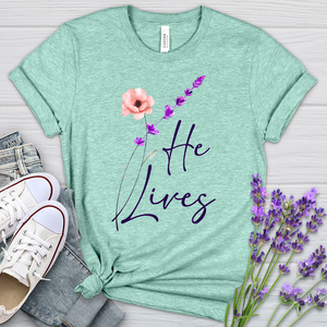 He Lives Heathered Tee