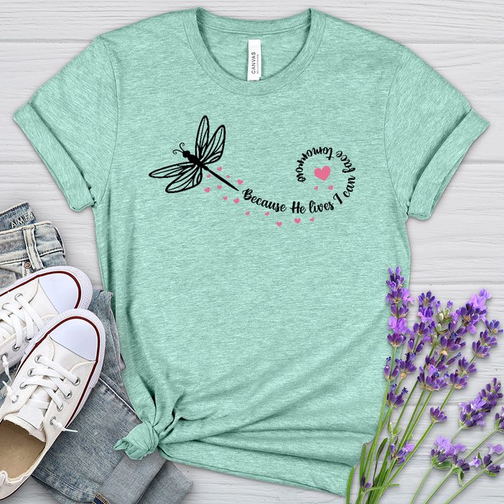 Because He Lives Dragonfly Heathered Tee