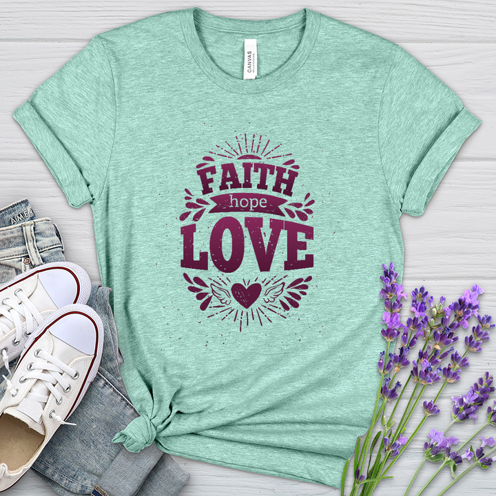 Faith Hope Love Angel Heart Heathered Tee