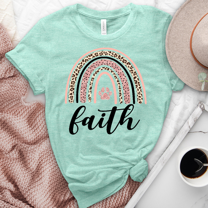 Pink Leopard Faith Rainbow Heathered Tee