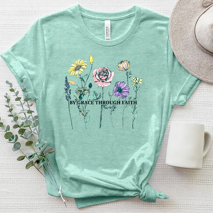 By Grace Through Faith Flowers Heathered Tee