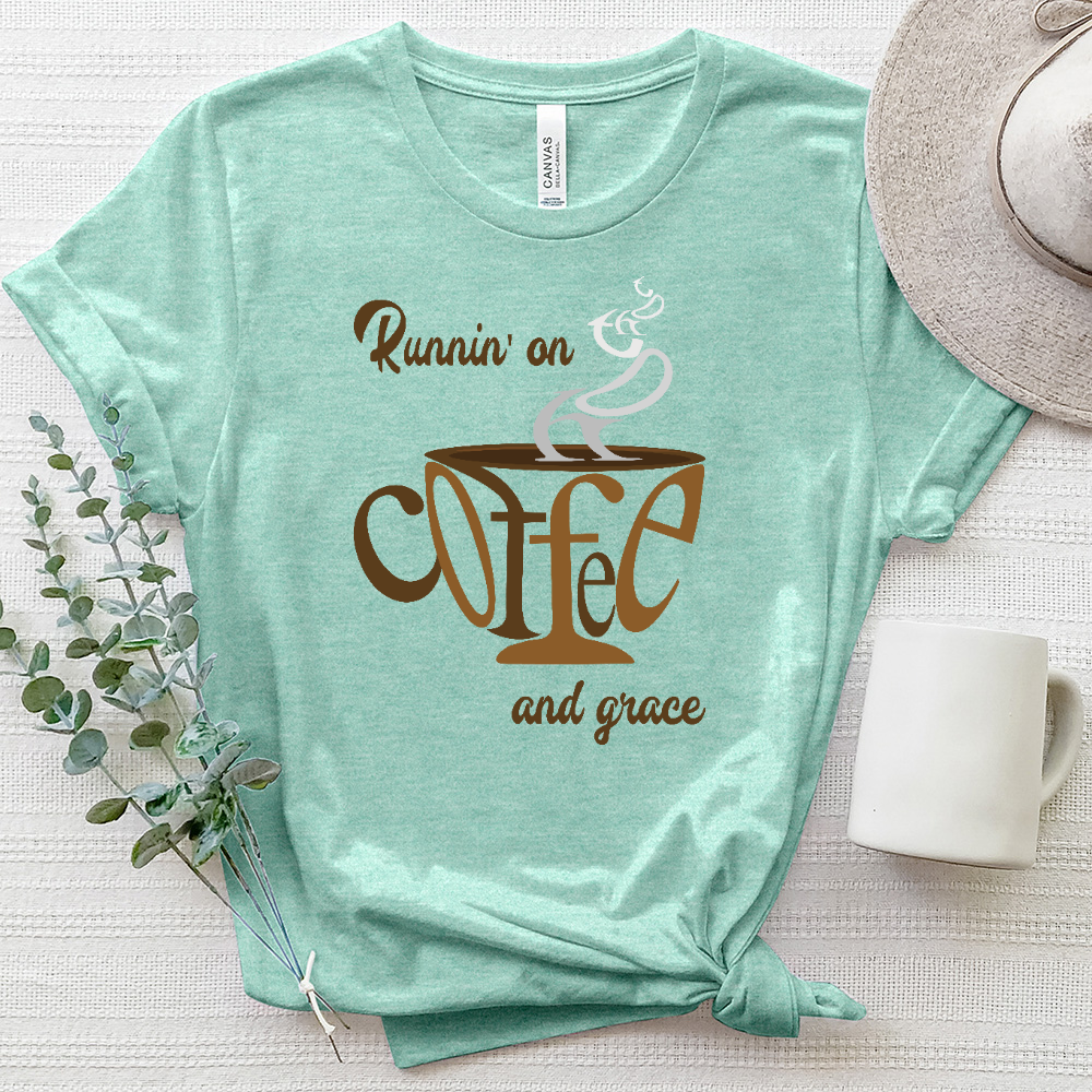 Runnin’ On Coffee and Grace Heathered Tee