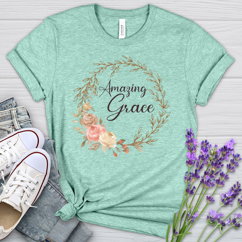 Amazing Grace Floral Wreath Heathered Tee