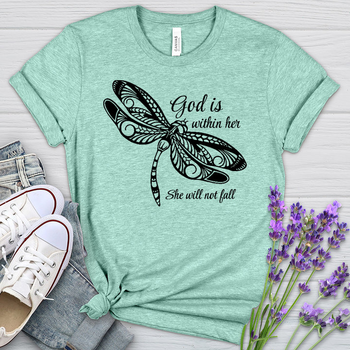 She Will Not Fall Dragonfly Heathered Tee