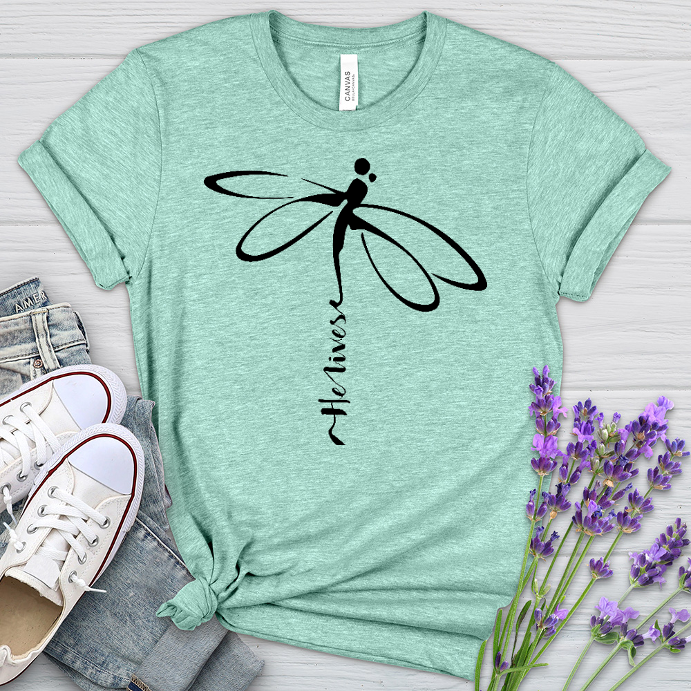 He Lives Dragonfly Heathered Tee