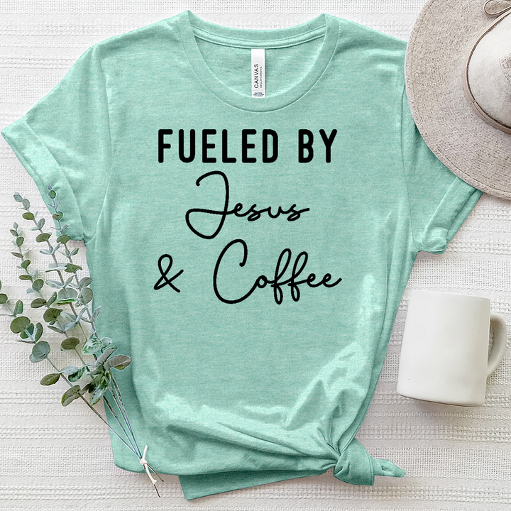 Fueled By Jesus And Coffee Heathered Tee