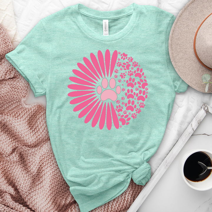 Pink Sunflower Paw Print Heathered Tee