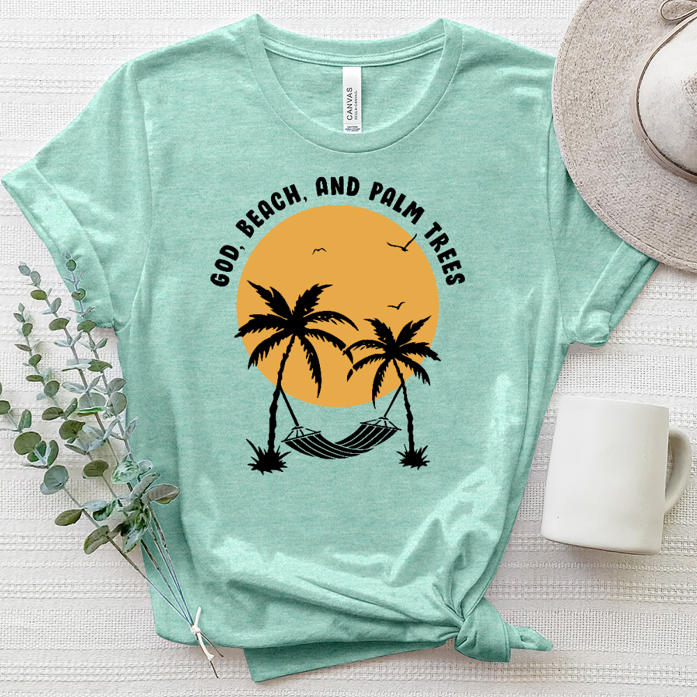 God, Beach and Palm Trees Heathered Tee