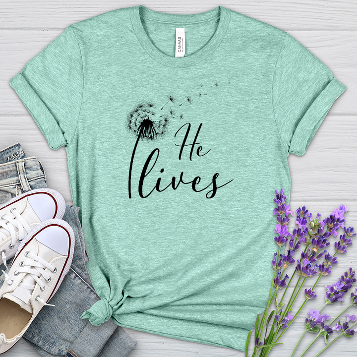 He Lives Dandelion Heathered Tee