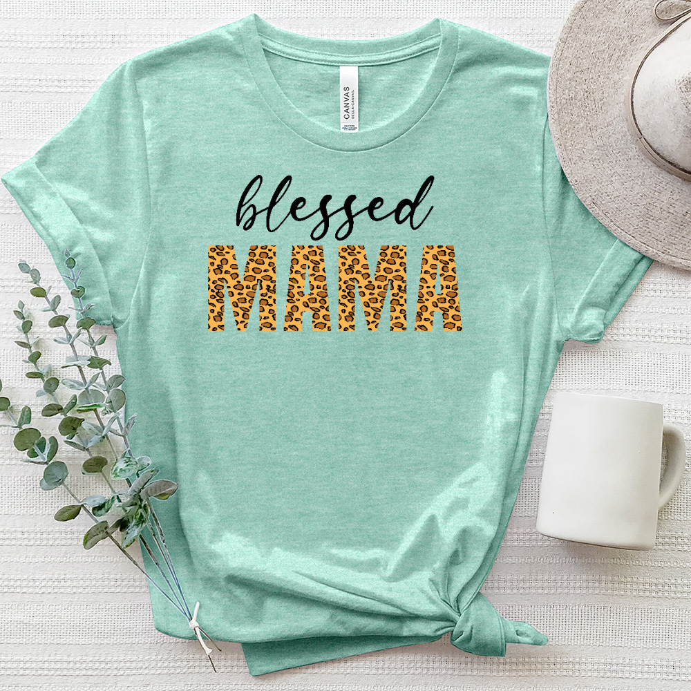 Blessed Mama Sunflower Leopard Heathered Tee