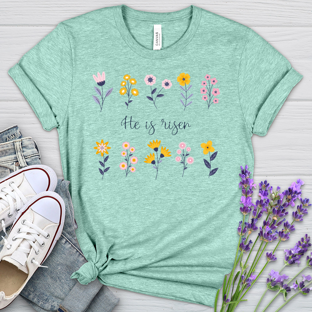 He Is Risen Flower Pattern Heathered Tee