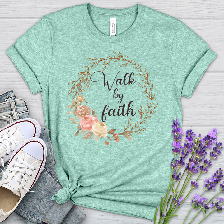 Walk By Faith Floral Wreath Heathered Tee