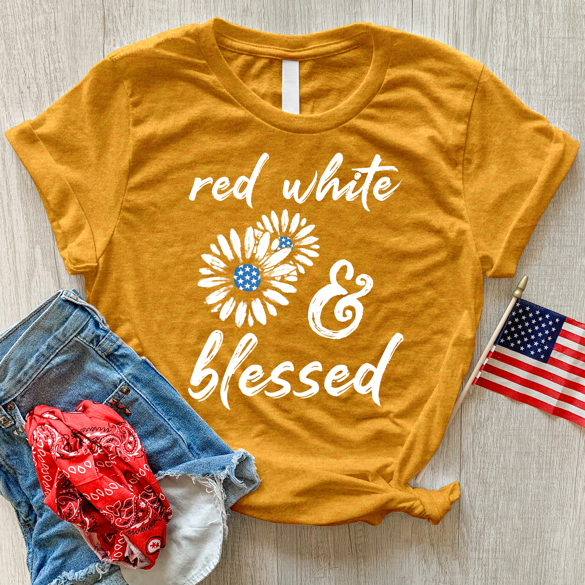 Red White Blessed Flowers Heathered Tee