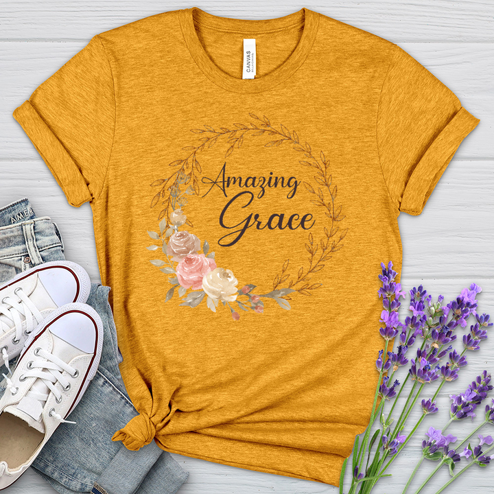 Amazing Grace Floral Wreath Heathered Tee