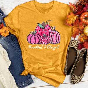 Thankful Blessed Pink Pumpkins Heathered Tee