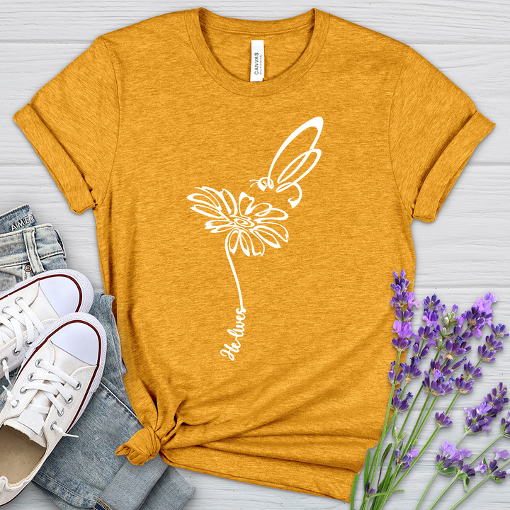 He Lives Bee Flower Heathered Tee