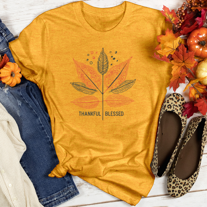 Thankful Blessed Retro Cider Leaf Trio Heathered Tee